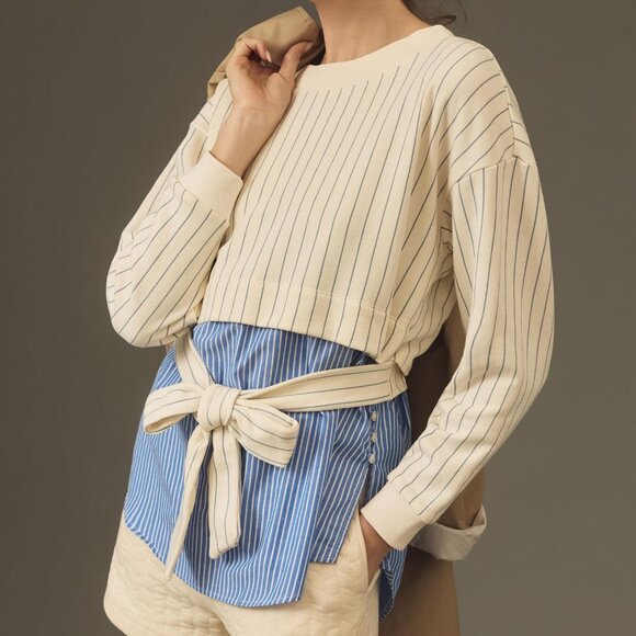 040 By Anthropologie French Terry Twofer Sweatshirt NWOT Size Medium - Picture 1 of 9